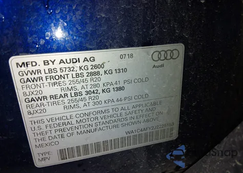 2018 Audi Sq5 3.0T Premium Plus из США, поврежденный, VIN WA1C4AFY2J2225153